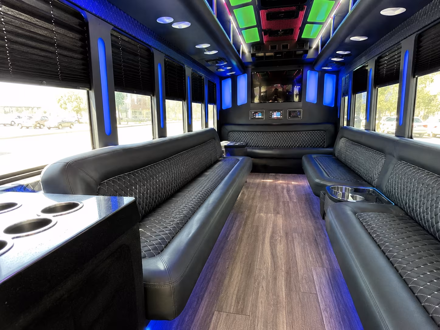 coral gables 15 passenger party bus inside