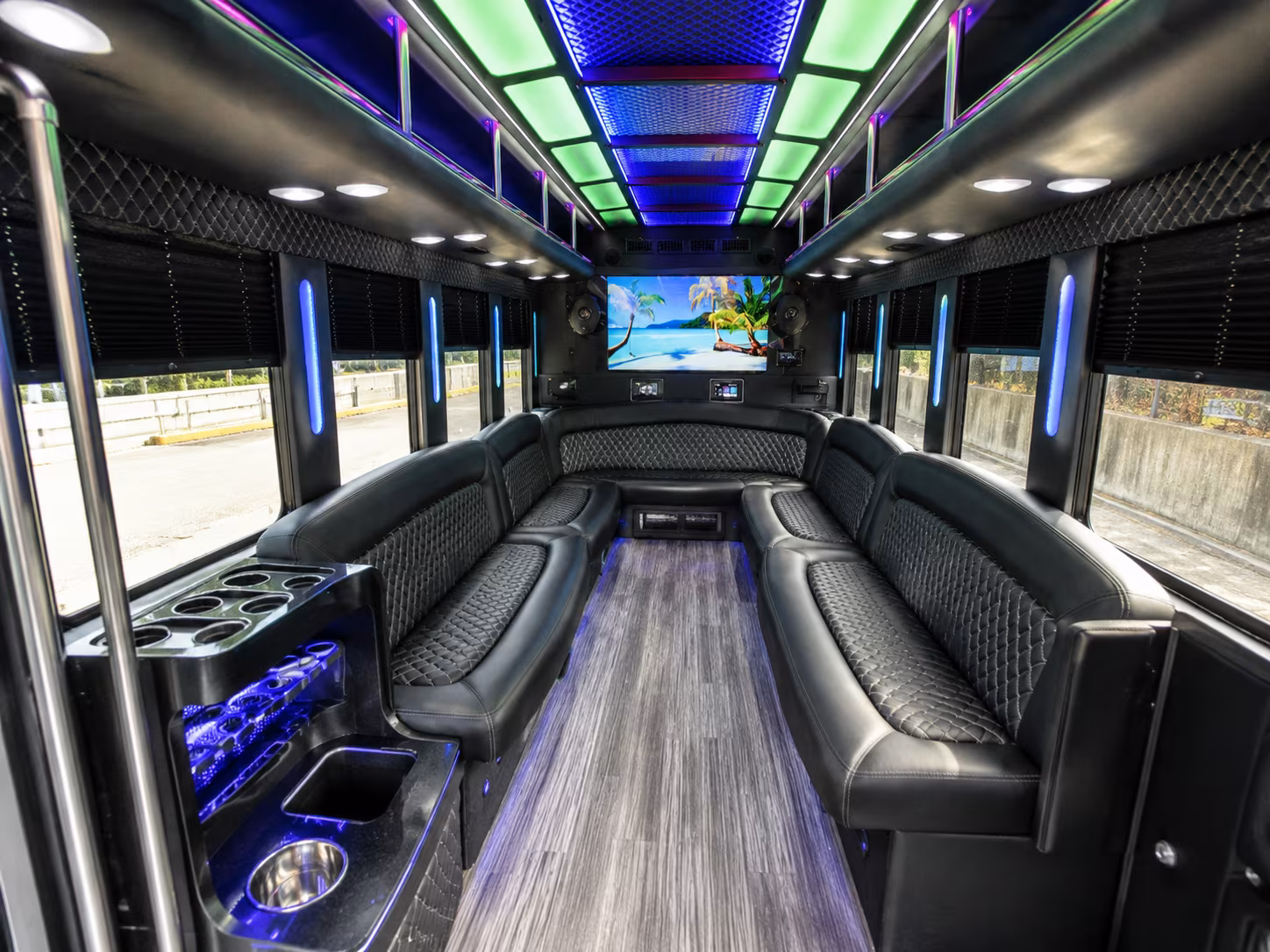 coral gables 18 passenger party bus inside