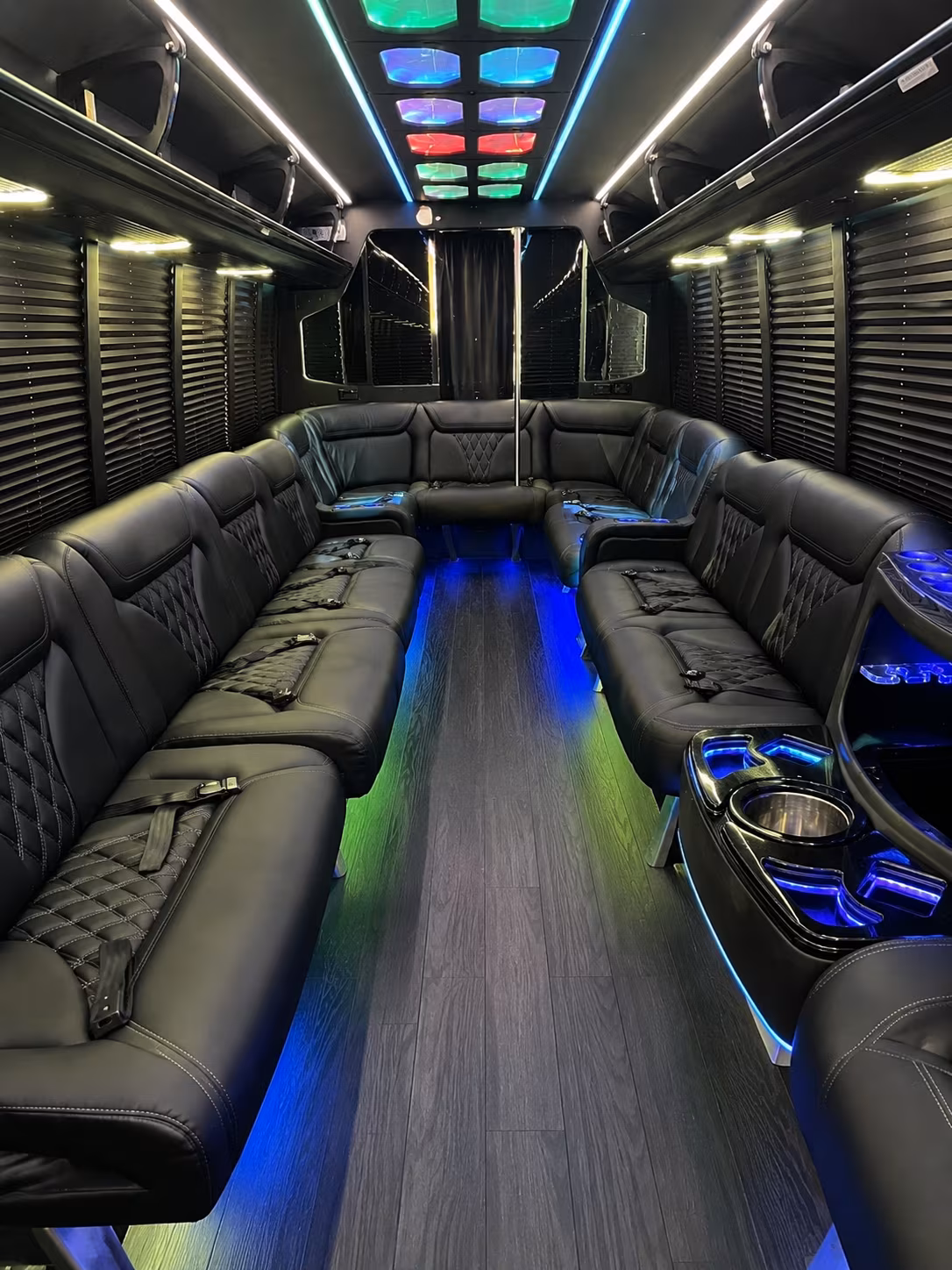 coral gables 20 passenger party bus interior
