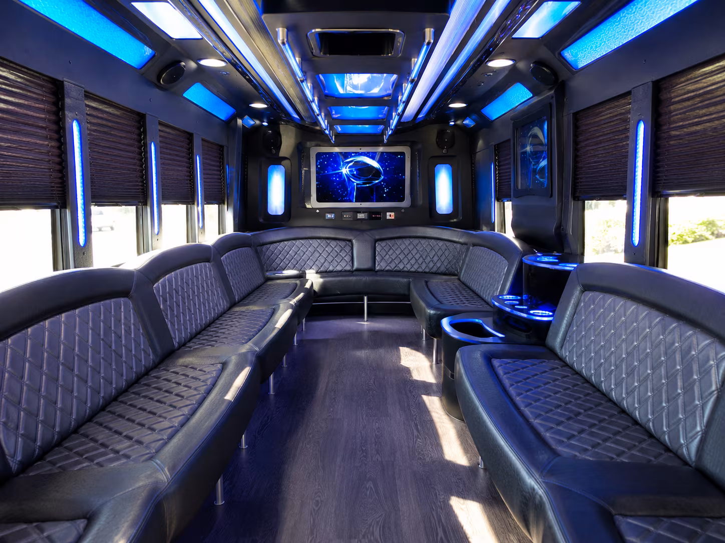 coral gables 28 passenger party bus inside