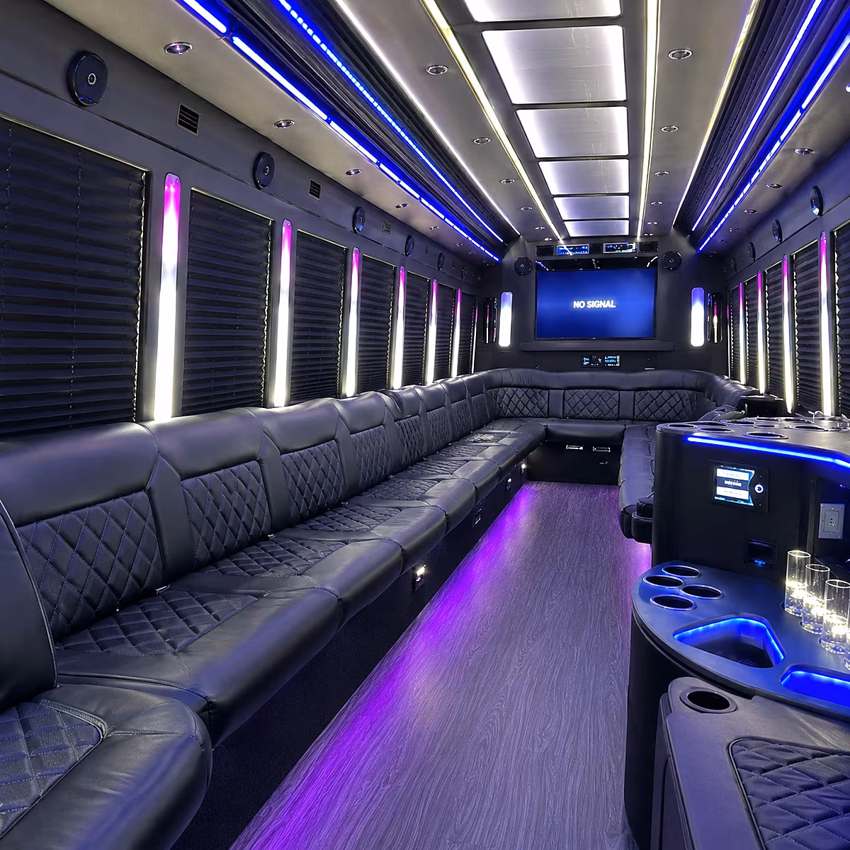 coral gables 30 passenger party bus inside