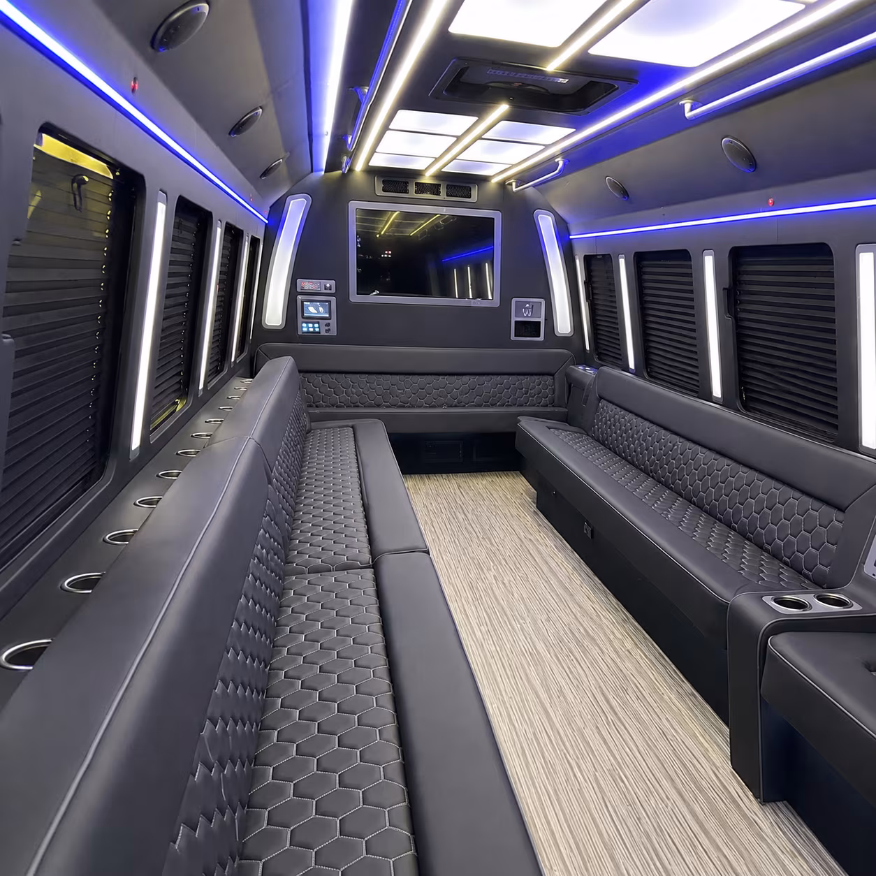 coral gables 40 passenger party bus inside