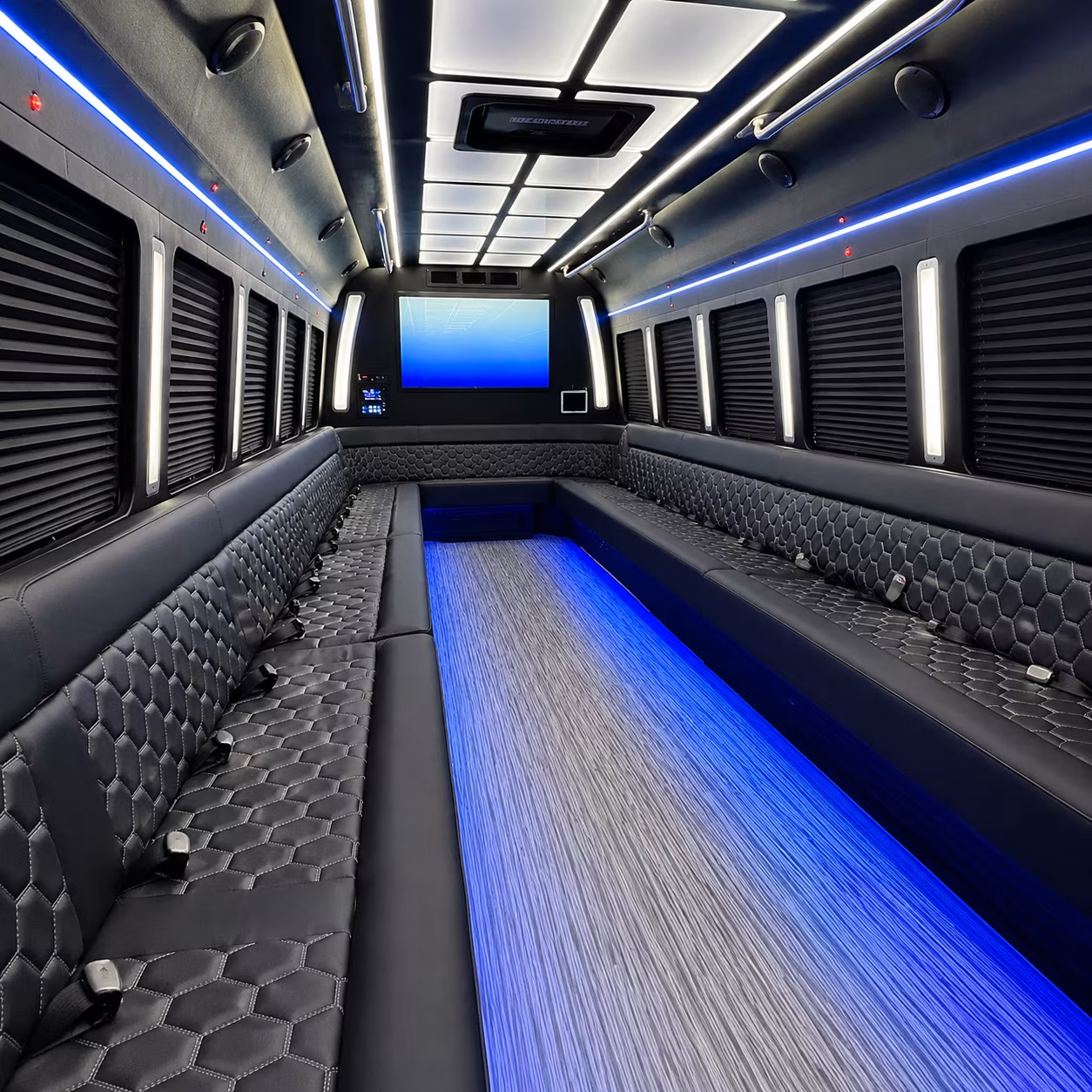 coral gables 50 passenger party bus inside